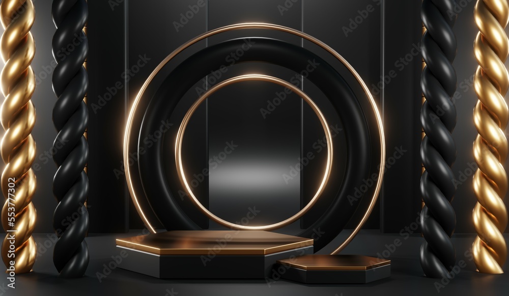 Obraz premium 3D rendering of blank product background for cream cosmetics Modern black podium background