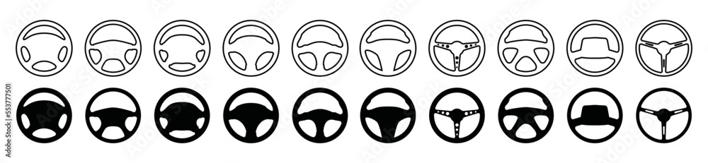Car steering wheels icon set. Car wheel icon vector in flat and outline style logo for apps or websites, symbol illustration. Car steering wheels icon set. Car wheel icon vector in flat and outline style logo for apps or websites, symbol illustration.