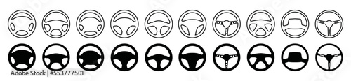 Car steering wheels icon set. Car wheel icon vector in flat and outline style logo for apps or websites, symbol illustration.