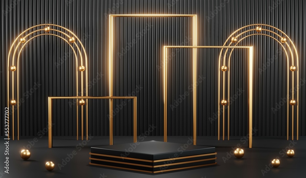 3D rendering of blank product background for cream cosmetics Modern black podium background 3D rendering of blank product background for cream cosmetics Modern black podium background