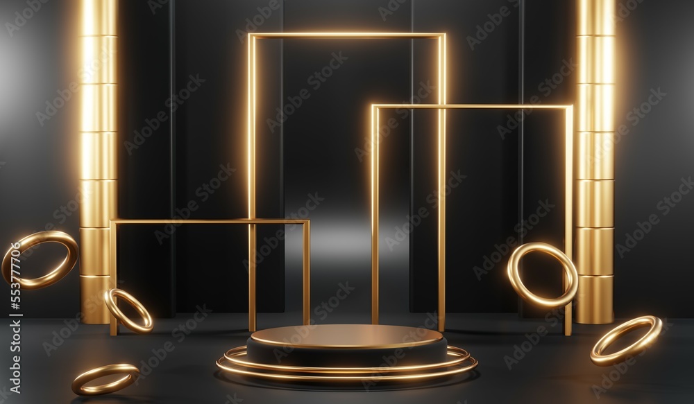 3D rendering of blank product background for cream cosmetics Modern black podium background 3D rendering of blank product background for cream cosmetics Modern black podium background