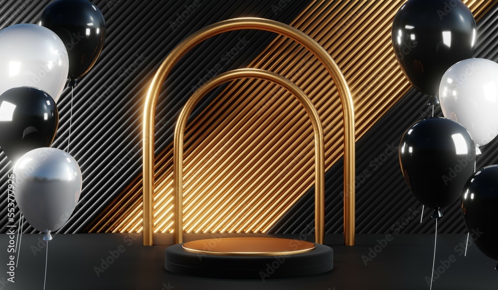 3D rendering of blank product background for cream cosmetics Modern black podium background 3D rendering of blank product background for cream cosmetics Modern black podium background