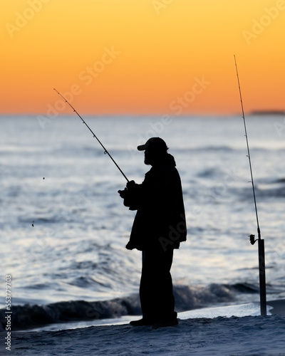 Blue Hour Fisherman Silhouette Double Rods