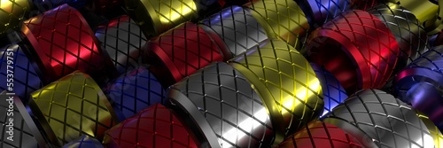 Colored cylindrical objects. Mechanical parts. 3d rendering