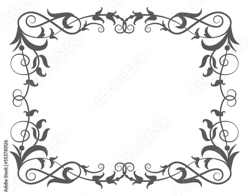 Filigree frame. Decorative floral motif. Vintage border