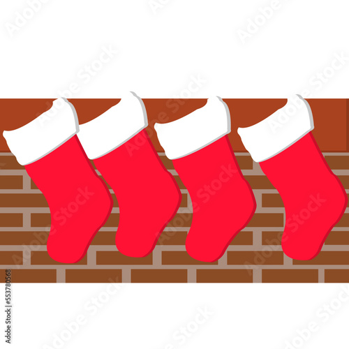 red christmas socks on a brick wall with white background