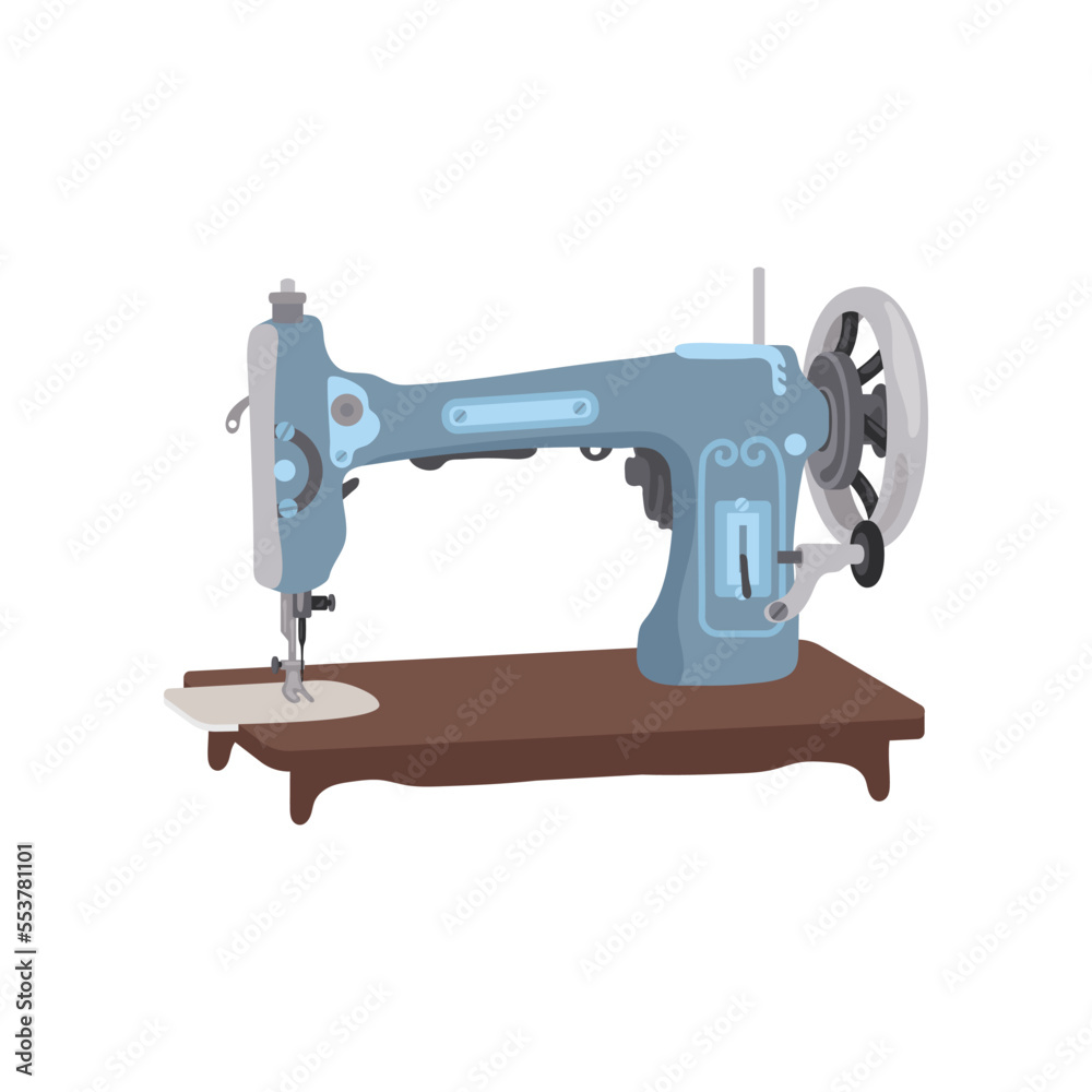 Blue old-fashioned retro sewing machine vector illustration