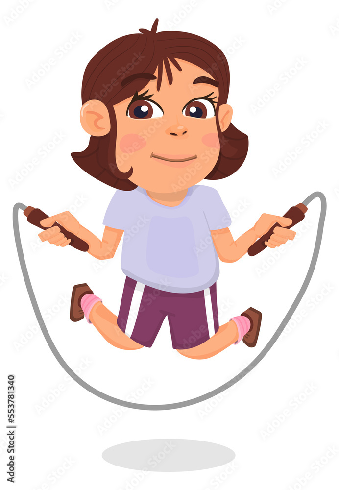 Girl skipping rope. Joyful kid outdoor activity Girl skipping rope. Joyful kid outdoor activity