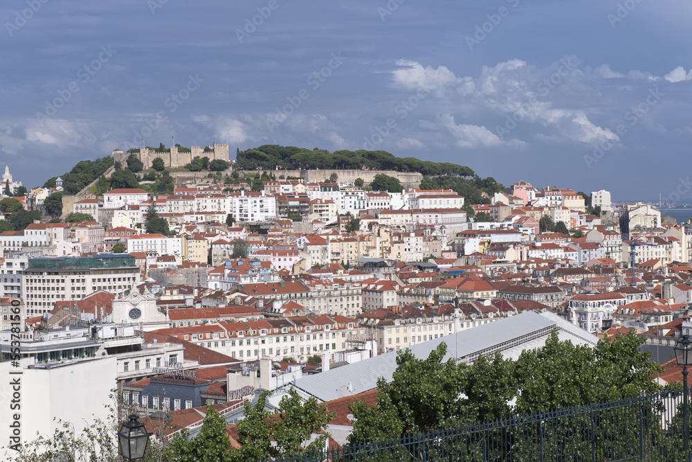 Overview over Alfama district and Castelo de Sao Jorge castle, Lisbon, Portugal