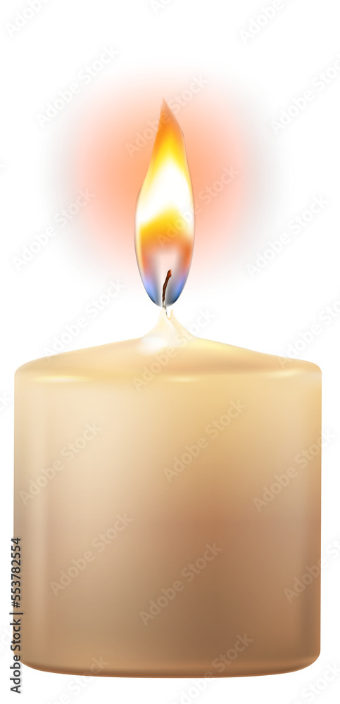 Realistic candlelight. Burning light. Lit candle with flame Realistic candlelight. Burning light. Lit candle with flame