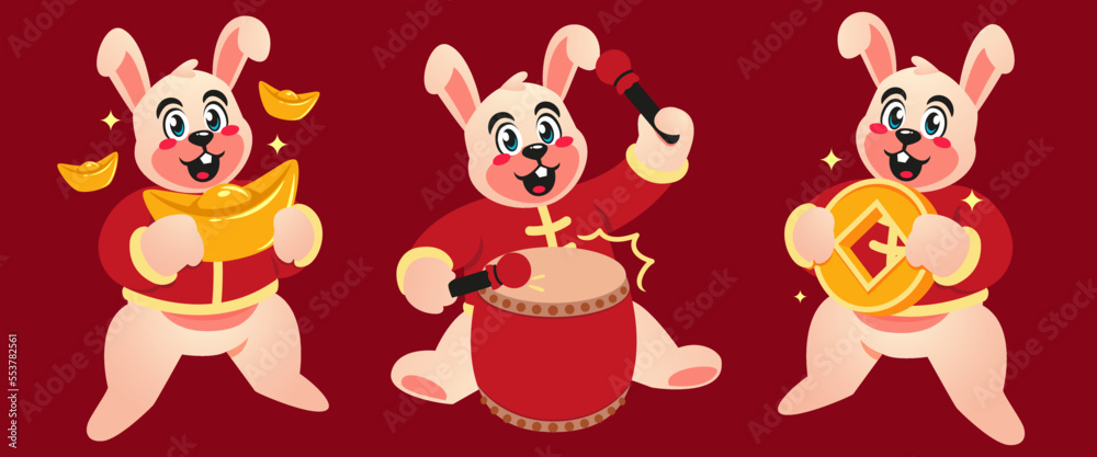 chinese new year celebration with rabbit set chinese new year celebration with rabbit set