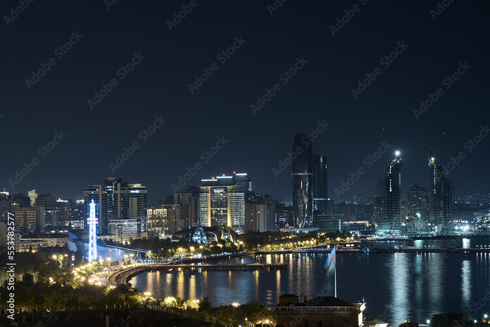 city skyline at night, Baku