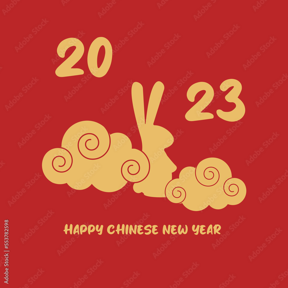Chinese year of the rabbit 2023. Banner, postcard in asian style with rabbit and chinese clouds Chinese year of the rabbit 2023. Banner, postcard in asian style with rabbit and chinese clouds