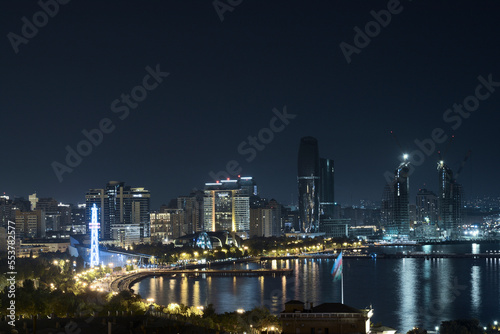 city skyline at night, Baku