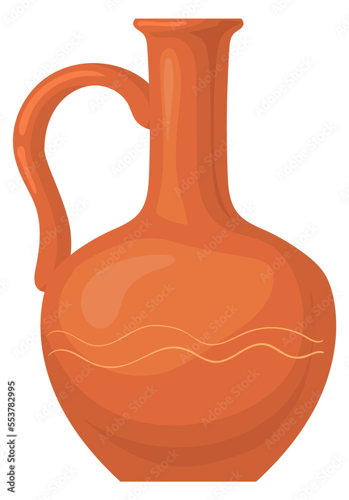 Ceramic jug icon. Cartoon clay classic crockery