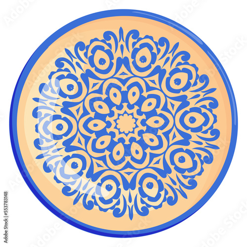 Photography Porcelain cartoon plate with traditional blue arabic pattern