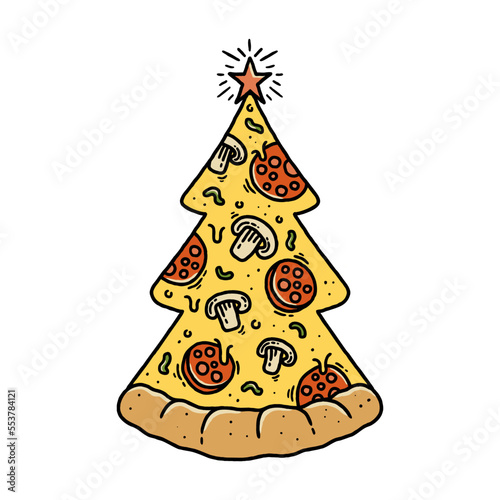 Pizza slice shaped christmas tree vector illustration