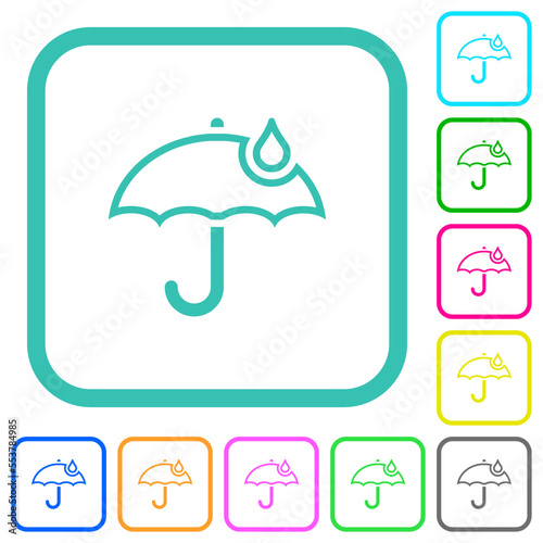 Umbrella with single raindrop outline vivid colored flat icons