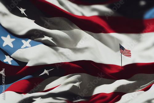 American flag on a white tree. Creative photo of USA Independence Day.