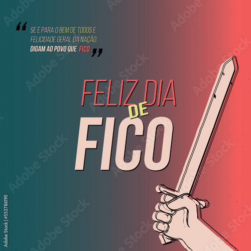 Feliz dia do Fico post template, red and blue gradient with modern
