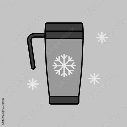 Travel thermo cup vector icon. Winter sign