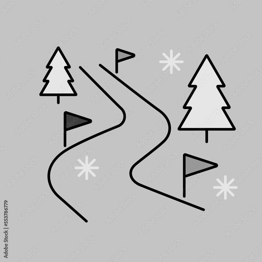 Ski route vector grayscale icon. Winter sign Ski route vector grayscale icon. Winter sign