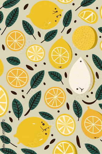 abstract pattern with lemons. illustrative style. AI generated