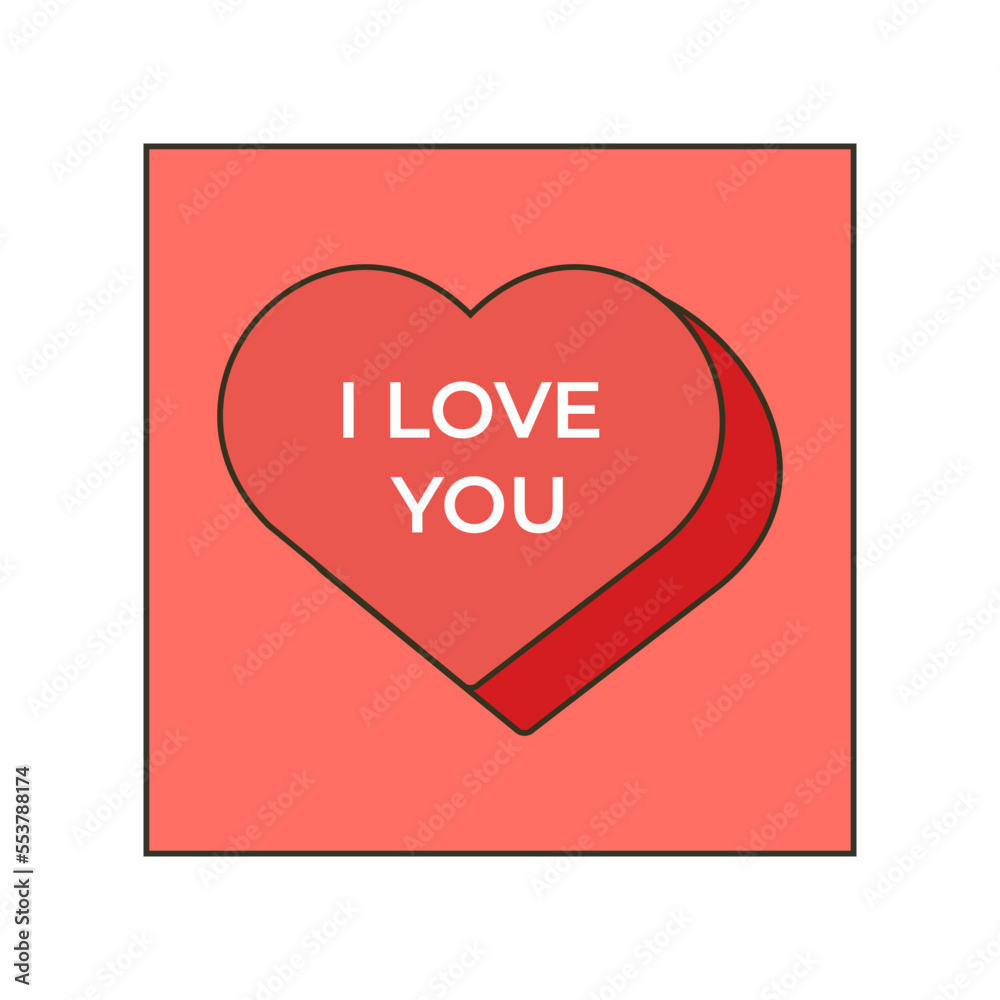 Vector cute hand drawn red heart isolated on white I love you inscription Vector valentines day card. Cute card with hearts. You are loved message. I love you card trendy style heart sticker	