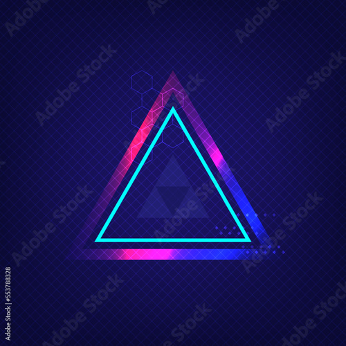 Triangle sign cyberspace glowing. Abstract science technology shape. Prism background