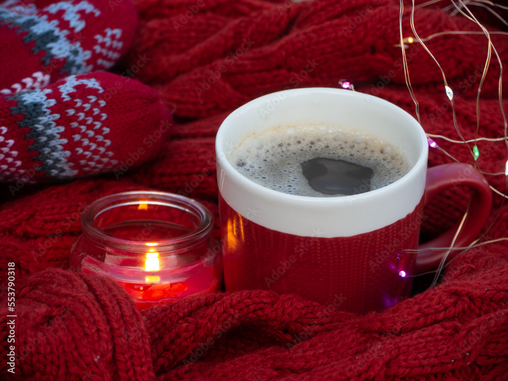 Christmas drink. Christmas. Beautiful mug of hot black coffee. Christmas drink. Christmas. Beautiful mug of hot black coffee.