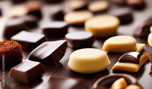 professional food photography closeup of a tray of chocolates - AI Generated