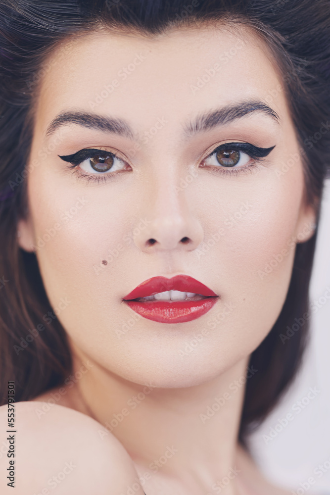 Woman with red lipstick and black eyeliner. Beauty image Woman with red lipstick and black eyeliner. Beauty image