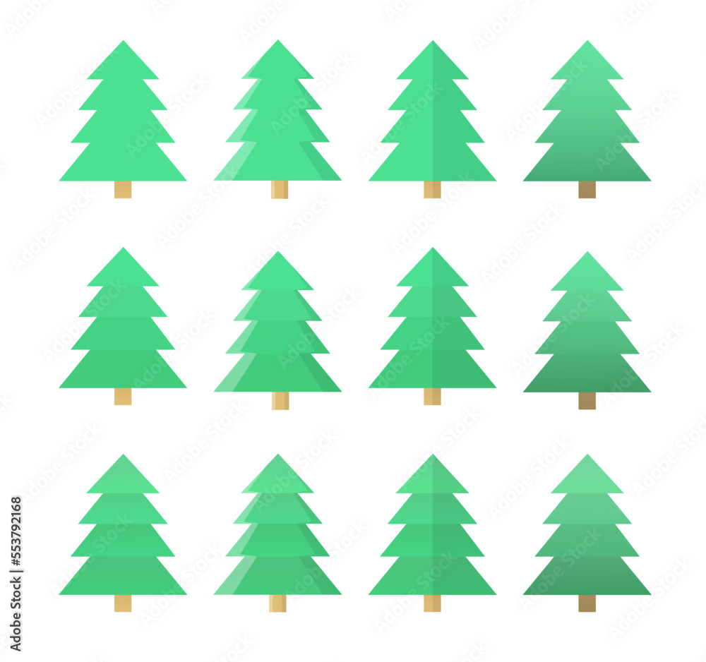 Christmas trees collection. Set of vector Christmas trees