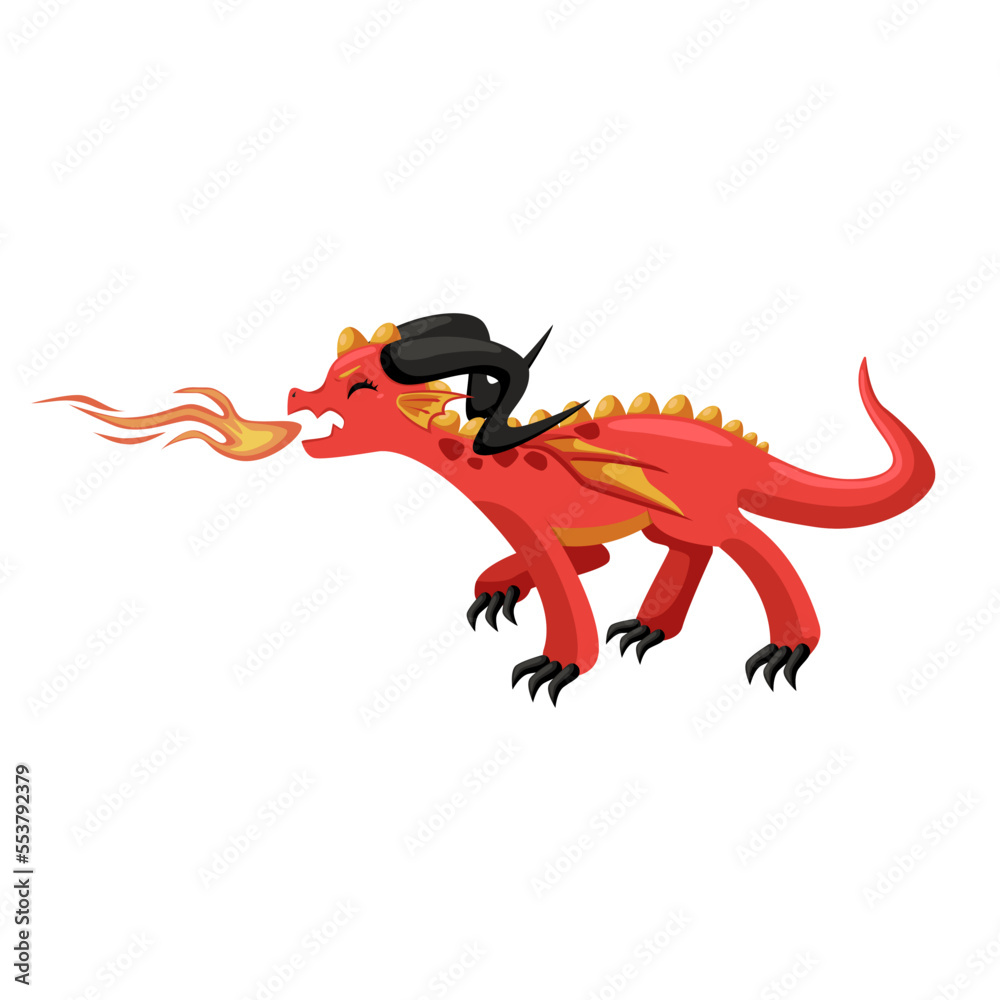 Fire breathing fairytale monster. Cute colorful baby dragon and dinosaur  cartoon illustration. Reptiles, wild animal concept Stock Vector | Adobe  Stock
