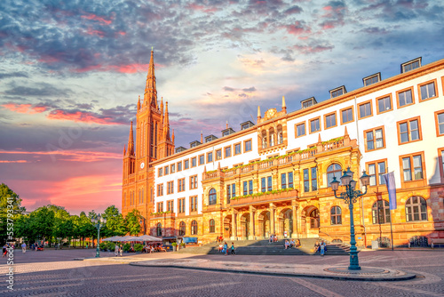 Schloss und Rote Kirche, Wiesbaden, Hessen, Deutschland 