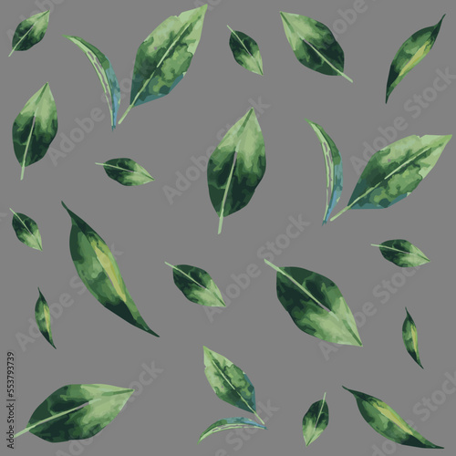 Vector seamless watercolor pattern with green leaves 