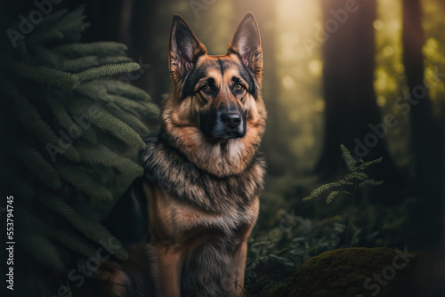 German shepherd portrait in nature. Concept of animal life  care  health and pets. AI