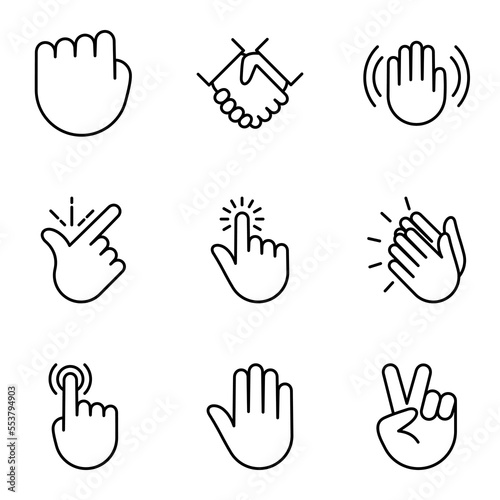 Hand gesture icons set, isolated on white background.