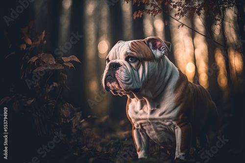 Bulldog portrait in nature. Concept of animal life  care  health and pets. AI