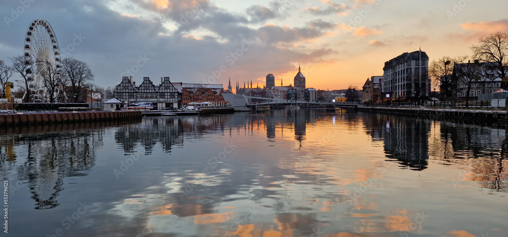 beautiful panoramic view at sunset on the Old Town of Gdansk. Poland