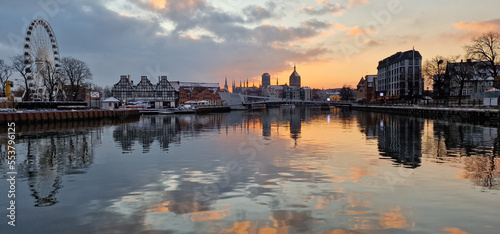 beautiful panoramic view at sunset on the Old Town of Gdansk. Poland