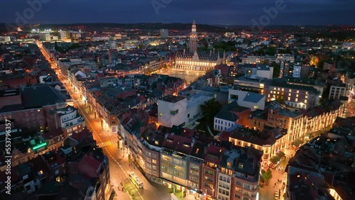 Aerial view of Central library of Catholic University of Leuven, Belgium at night photo