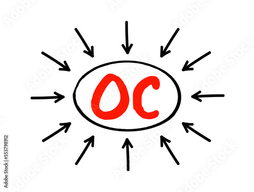 OC Opportunity Cost - loss of value or benefit that would be incurred by engaging in that activity, relative to engaging in an alternative activity, acronym text with arrows