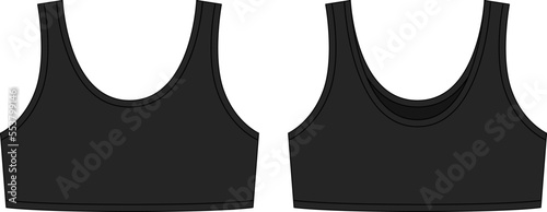 Girl bra technical sketch illustration. Black color. Casual underclothing.