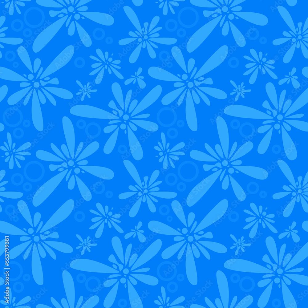 Simple floral seamless patterns. Daisy flowers in blue color. Sketch flat drawing. Botanical collage in modern trendy style. Simple floral seamless patterns. Daisy flowers in blue color. Sketch flat drawing. Botanical collage in modern trendy style.