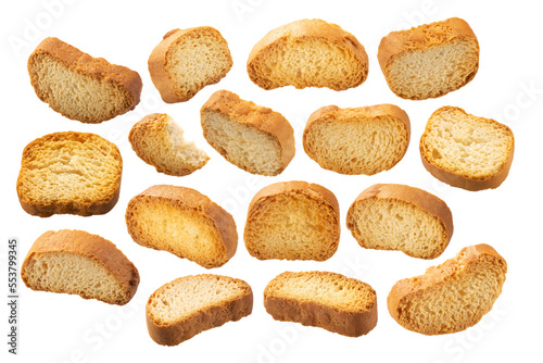 Croutons or small rebaked bread pieces, isolated png, a set of photo