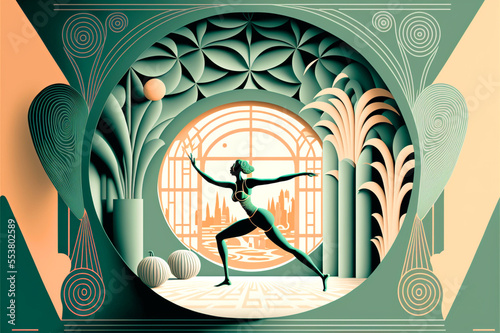 Layered Paper Cut Illustration of a Woman Doing Yoga