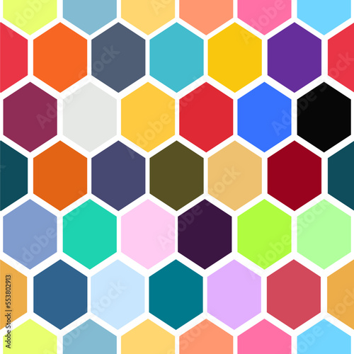 Seamless geometric pattern. Colorful infinity abstract honeycomb geometrical background. Sixangle  hexagon background. Vector illustration.