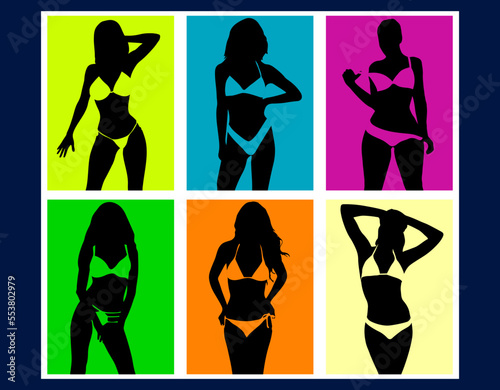 Bikini girl silhouette collection. Bikini girl silhouette set