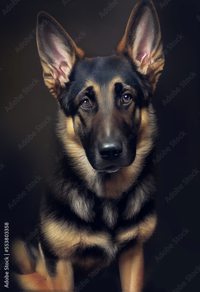 The German Shepherd or Alsatian, German breed of working dog portrait. Created using AI.